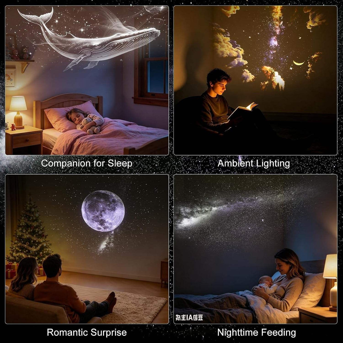 2-in-1 USB Mini Galaxy Star Projector & Bedside Night Light with 360° Flexible Design & 12 Interchangeable Disks