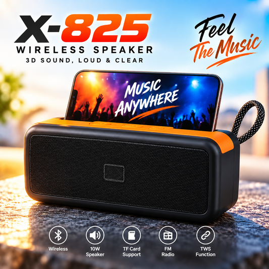 X-825 Dual Wireless Bluetooth Speaker – 10W Stereo Sound, 52mm Dual Drivers, 1200mAh Battery, 3-5 Hours Playtime & Compact Portable Speaker